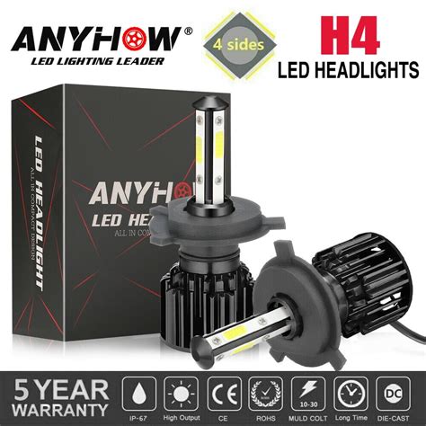 2pcs 4 Sides H4 9003 LED Headlight Bulbs Conversion Kit Hi Low Dual