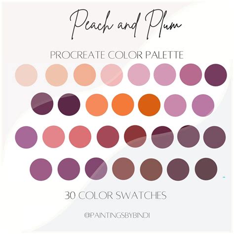 Peach And Plum Procreate Color Palette 30 Color Swatches Etsy