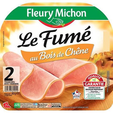 Fleury michon Jambon Le Fumé au bois de chêne avec couenne 2 tranches