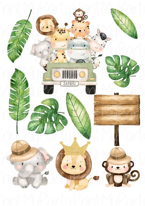Cute Safari Cake Topper Safari Birthday Party Printable Safari Topper