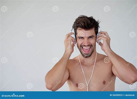 Handsome Young Man Listening Music On Headphones Stock Image Image Of