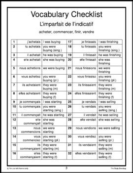 L'imparfait acheter commencer finir vendre conjugation French bingo 40 ...