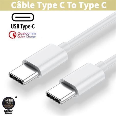 Câble Type C To Type C,Charge Rapide,Transfert de données Fiche ...