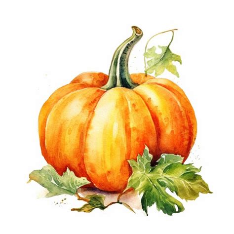 Hay Una Pintura De Acuarela De Una Calabaza Con Hojas Generativas Ai