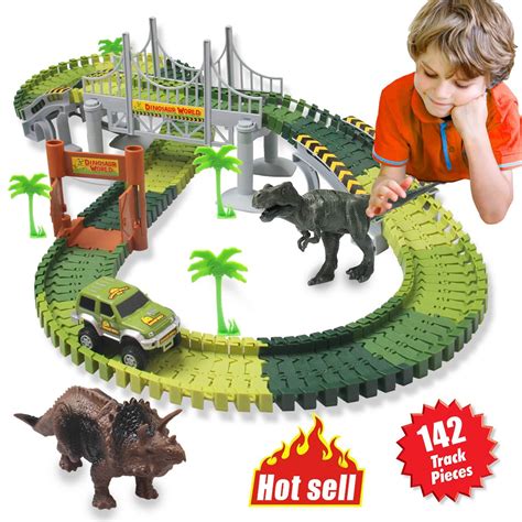 HOMOFY Dinosaur Toys 142pcs Slot Car Race Track Sets Jurassic World