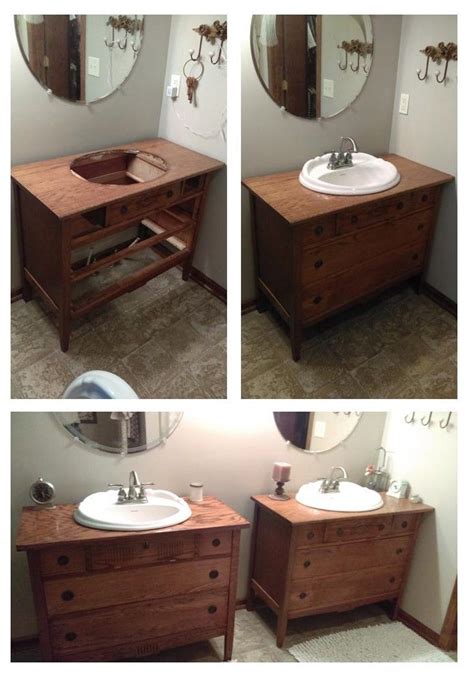 For Our New Bathroom I Took Two Antique Dressers And Made Them Into His