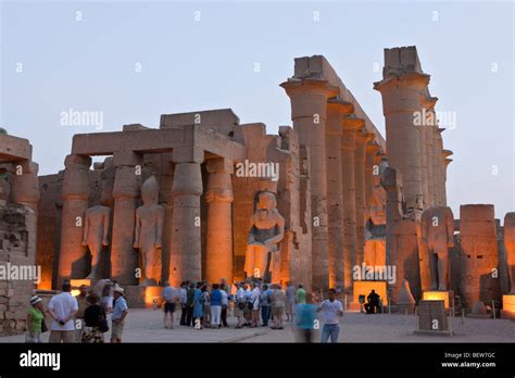 Tourists At Columned Hall Inside Luxor Temple Luxor Egypt Stock Photo
