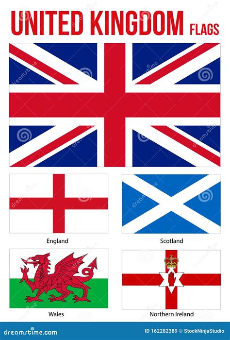 United Kingdom Countries Flags Collection. Flag of England, Northern ...