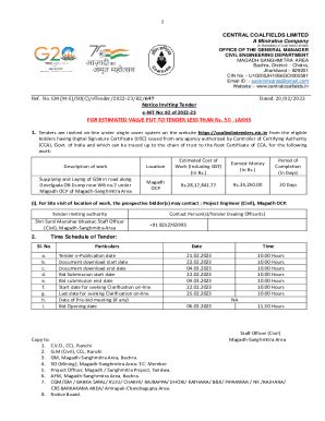 Fillable Online Notice Inviting Tender FOR ESTIMATED VALUE PUT TO