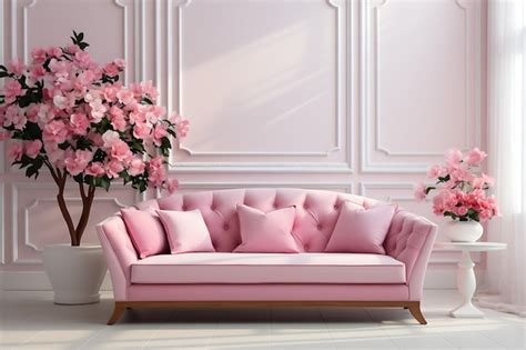 Premium AI Image | Luxury living room with bright pink rose color Empty ...