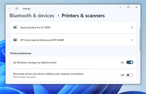 Options of the Change Default Printer Action