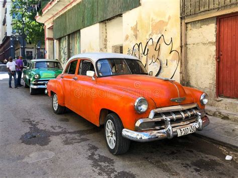 Red Classic Cuban Vintage Car American Classic Car On The Road In