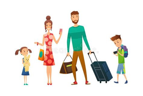 Viaje Familiar Feliz Con Maletas Y Maletas Viaje En Familia Padre