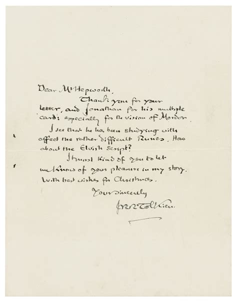 Tolkien John Ronald Reuel 1892 1973 Two Autograph Letters Signed