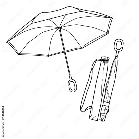 Technical Sketch Drawing Of C Shape Umbrella Line Art Hand Drawn