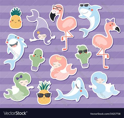 Cute Stickers Set Royalty Free Vector Image Vectorstock