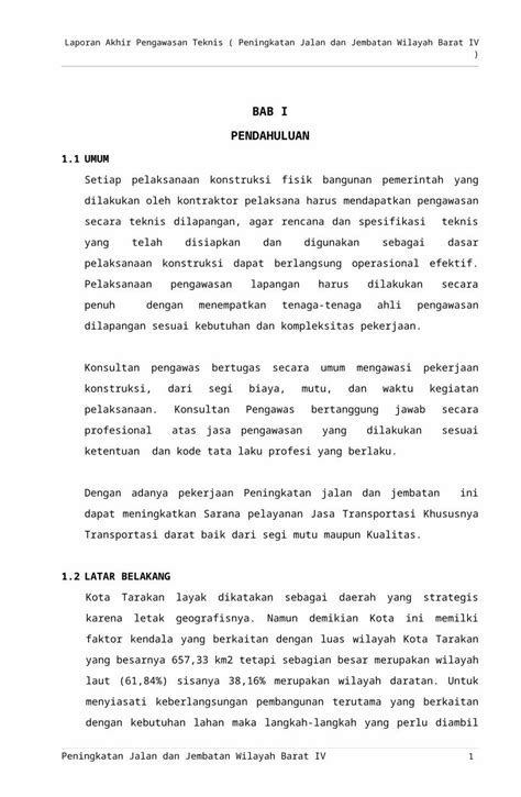 DOC LAPORAN AKHIR PENGAWASAN JALAN LINGKUNGAN WILAYAH BARAT DOKUMEN