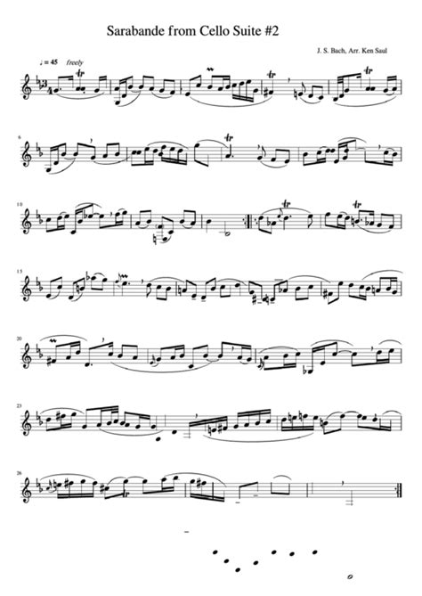 J S Bach Sarabande From Cello Suite No Sheet Music Printable Pdf