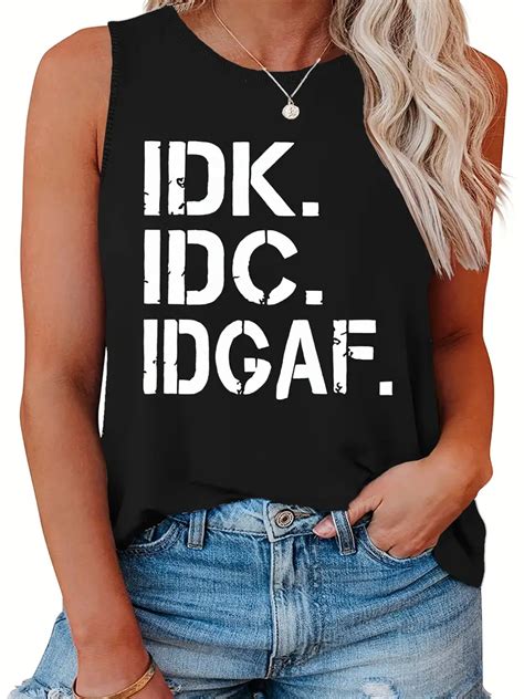 Plus Size Casual Tank Top Womens Plus Letter Print Round Temu Ireland