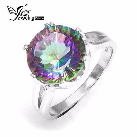 5 6ct Genuine Mystical Fire Rainbow Topaz Engagement Wedding Ring Solid