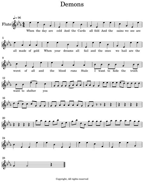 Demons Sheet Music For Flute