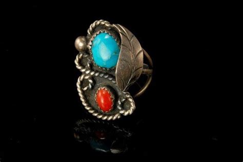 Vintage Early Navajo Coral Turquoise Sterling Silver Gem