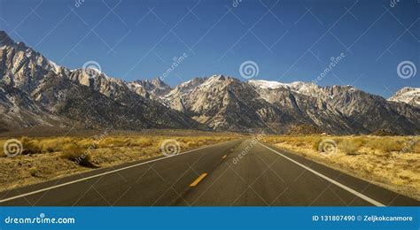 Driving Us Road 395 Owens Valley California Sierra Nevada Stock Photo