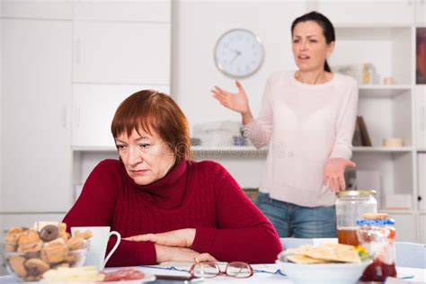 Two Women Having Serious Quarrel And Talking Stock Image Image Of