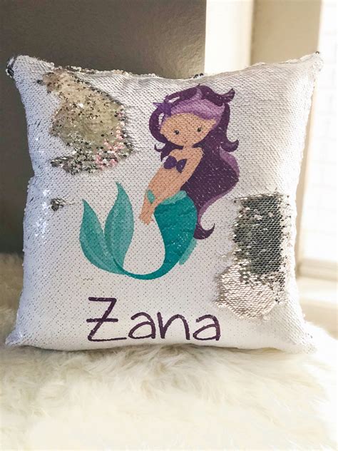 Personalized Mermaid Sequin Pillow Cover Custom Reversible Sequin Pillow Cover Hidden Message ...