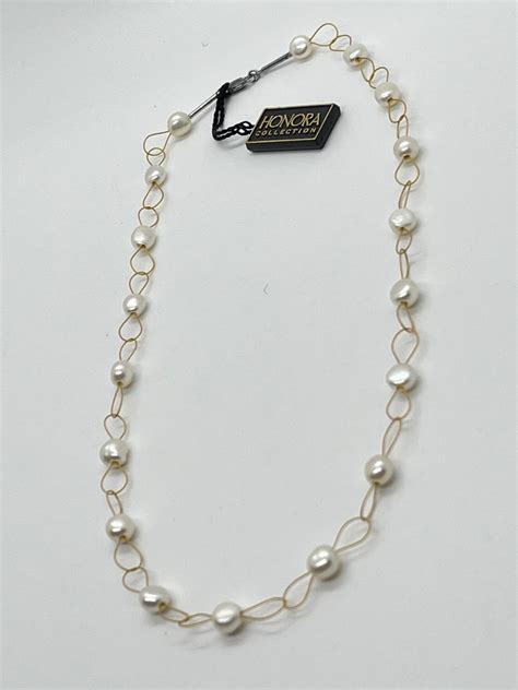 Lot J Honora Mm Cultured Pearl Baroque Wire Link Necklace