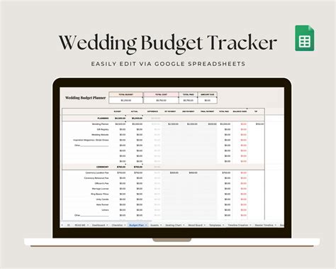 automated wedding budget tracker spreadsheet plan  love