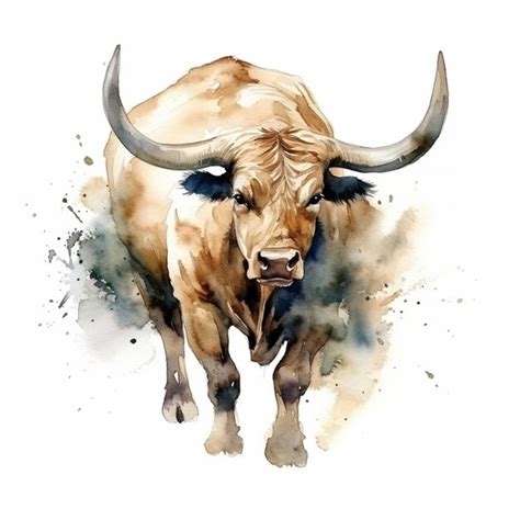 Premium Photo | Painting of a bull with horns and a long horn generative ai