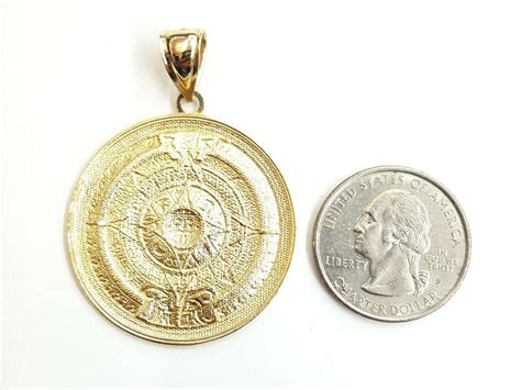 14k Yellow Gold Aztec Mayan Sun Calendar Azteca Pendant T Etsy