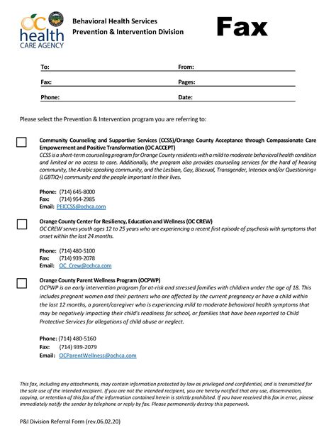 Fillable Pi Referral Form Fax Cover Sheet Revised Chapman