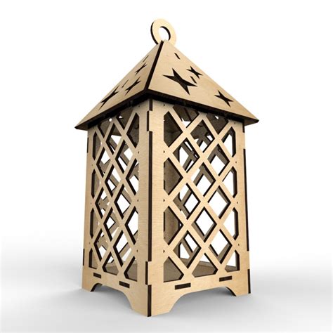 Laser Cut Wooden Elegant Lantern Free Vector ARABIC CNC