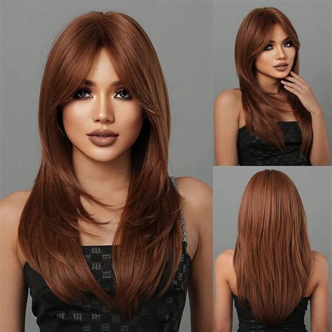 Us Long Straight Auburn Red Hair Wine Wigs With Bangs For Women Party Daily Use Ebay