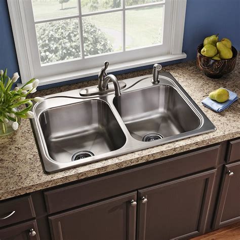 Sterling Southhaven Drop In 33 In X 22 In Stainless Steel Double Equal Bowl 4 Hole Kitchen Sink