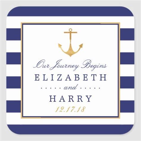 Vintage Nautical Gold Anchor Navy And Gold Wedding Square Sticker