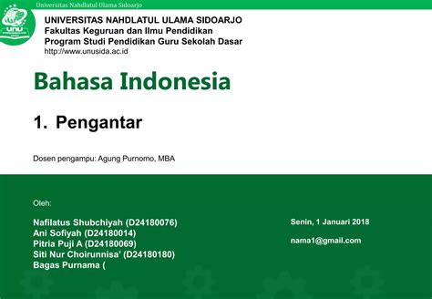 Template Tugas Kelompok Bahasa Indonesia Pgsd Unusida Ppt