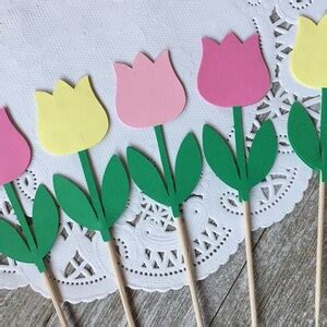 Spring Tulip Cupcake Toppers Easter Food Picks Mothers Day Floral