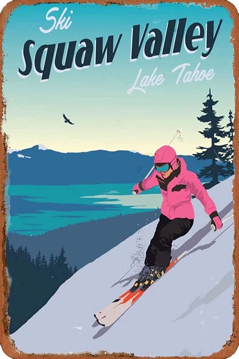 Ski Squaw Valley Lake Tahoe Vintage Retro Collectible Tin Sign Wall Decoration Poster Home Bar