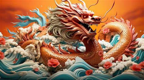 Premium Photo The D Majestic Chinese Dragon Totem Chinese Zodiac Signs