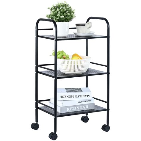 Vevor Tier Metal Rolling Cart Heavy Duty Utility Cart With Lockable