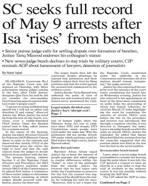 Dawn Epaper Jun 23 2023 Sc Seeks Full Record Of May 9 Arrests