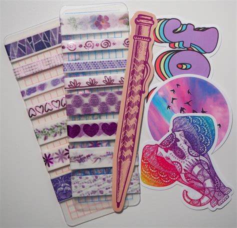 Pretty Purple Stationery Set Washi Stickers Bookmark Etsy