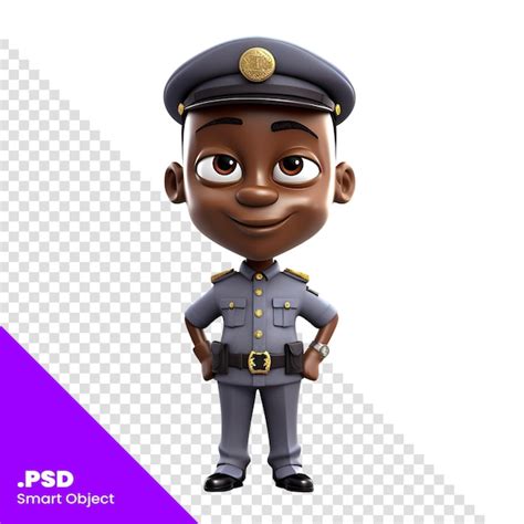 Renderização 3d de um menino policial chapéu de policial em fundo