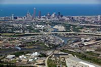 Aerial View Above Cleveland Ohio Industrial Area Steel Mills Cuyahoga