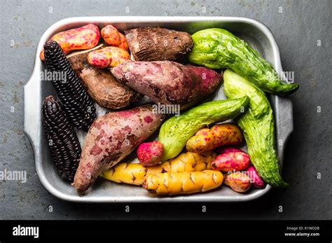 Fresh Peruvian Latin American Vegetables Caigua Sweet Potatoes Black