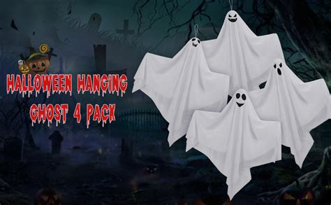 Hanging Halloween Decorations Outdoor 4 Pack Halloween Hanging Ghosts Decor