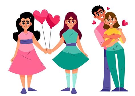 Paquete De Pareja De San Valent N Dibujado A Mano Vector Gratis